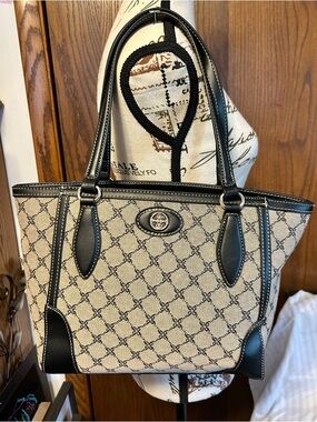 Nine West Designer-Inspired Beige and Black Tote Bag